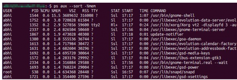 云服務器在Linux中CPU和內存使用前10的進程