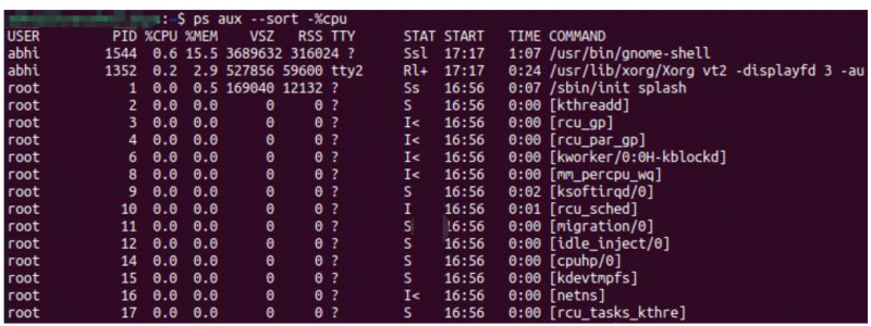 云服務器在Linux中CPU和內存使用前10的進程