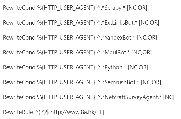 云服務器Apache利用USER_AGENT屏蔽惡意蜘蛛