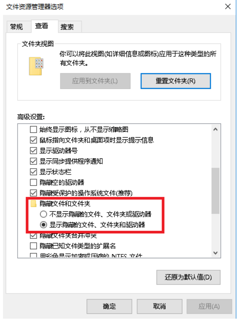 Windows云服務器中查看隱藏文件或文件夾的方法